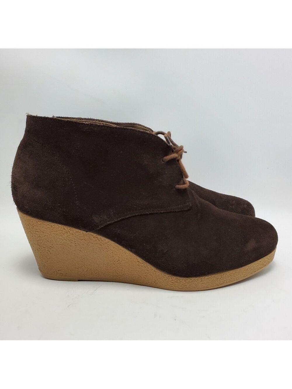 Talbots Suede Leather Wedge Lace Up Ankle Booties Brown Size 8M